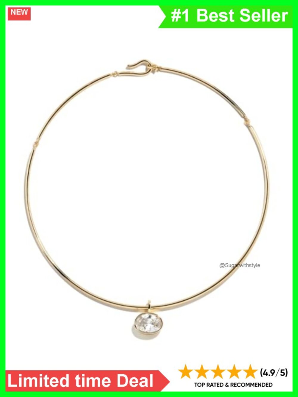 PVD Gold Plated Collar Necklace Cubic Zirconia Choker Pendant Jewelry for Women